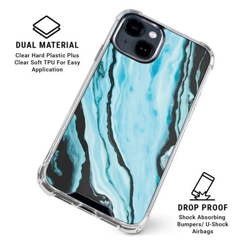 Aqua Blue Marble Ink iPhone 15 Clear Case